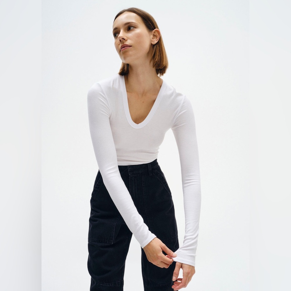Enza Costa Silk Rib Long Sleeve U Neck White